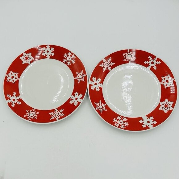Royal Norfolk Dinner Plates Red with Snowflakes 10.5" Christmas Holiday Set of 2 - Picture 1 of 13